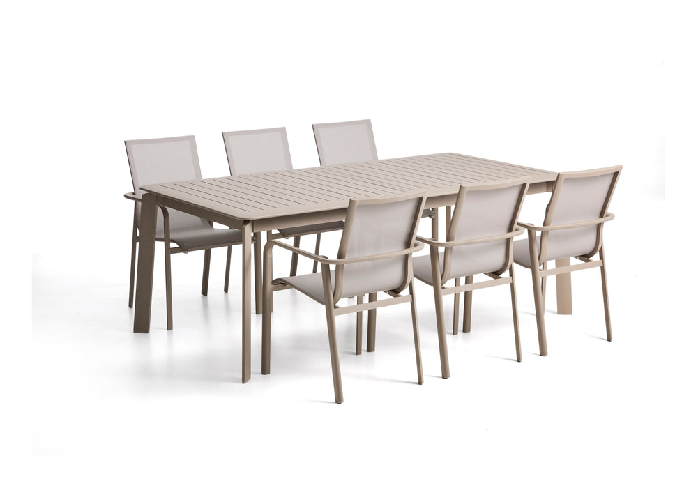 Kave Home Tuinset Brela Met Brela uitschuifbare tuintafel en 6 Canea stoelen, 205/287 x 100cm - Taupe/Beige
