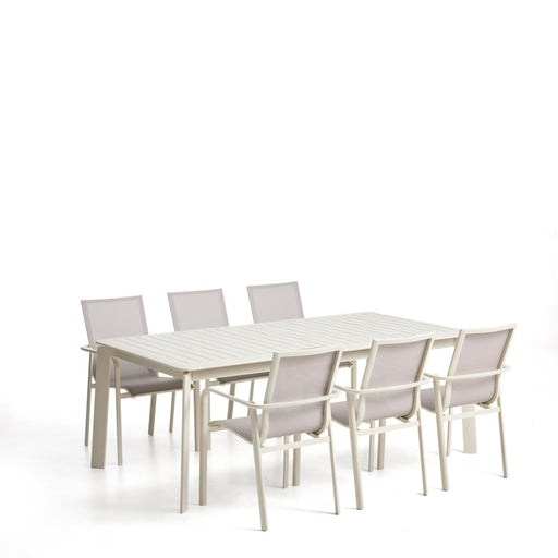 Kave Home Tuinset Brela Met Brela uitschuifbare tuintafel en 6 Canea stoelen, 205/287 x 100cm - Ecru/Beige - ThatLyfeStyle
