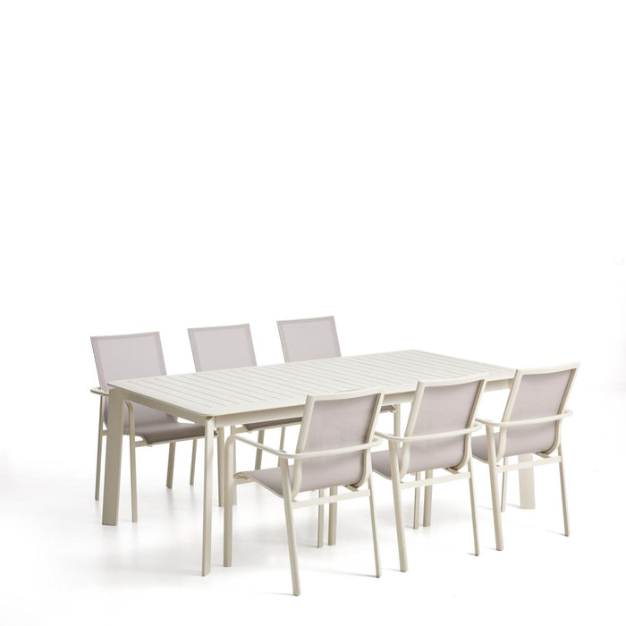 Kave Home Tuinset Brela Met Brela uitschuifbare tuintafel en 6 Canea stoelen, 205/287 x 100cm - Ecru/Beige
