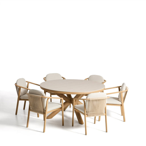 Kave Home Tuinset Mirtia Met Martia tuintafel en 6 Sirte tuinstoelen, 148cm - Naturel