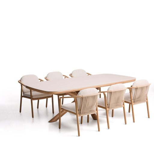 Kave Home Tuinset Mirtia Met Martia tuintafel en 6 Sirte stoelen, 240 x 110cm - Naturel - ThatLyfeStyle