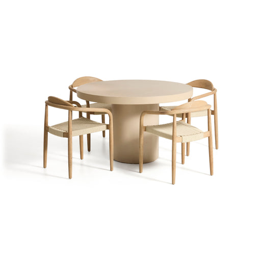 Kave Home Tuinset Aiguablava Met Aiguablava tafel en 4 Nina stoelen - Beige - Rond