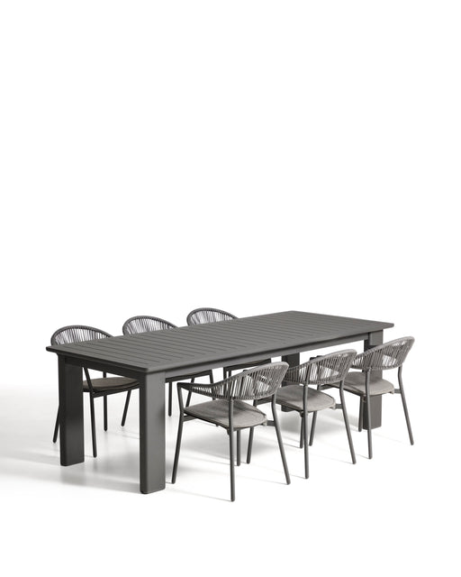 Kave Home Tuinset Livorno Met Livorno uitschuifbare tuintafel en 6 Alimia stoelen, 233/350 x 100cm - Donkergrijs - ThatLyfeStyle