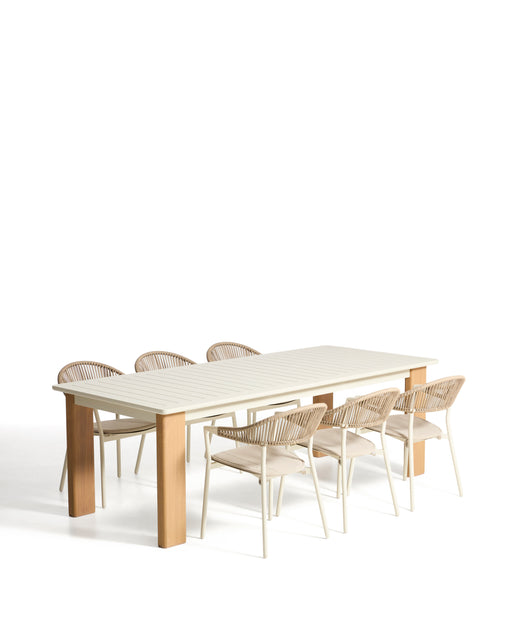 Kave Home Tuinset Livorno Met Livorno uitschuifbare tuintafel en 6 Alimia stoelen, 233/350 x 100cm - Ecru/Beige - ThatLyfeStyle