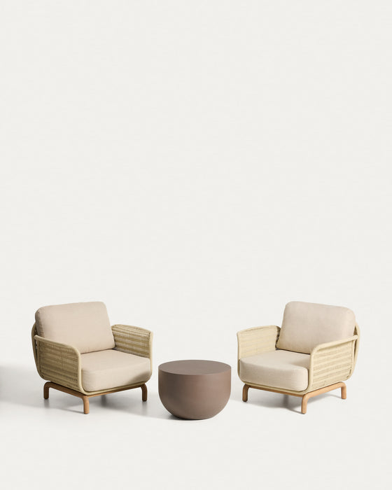 Kave Home Tuinset Alipa 2 fauteuils en tafeltje - Beige