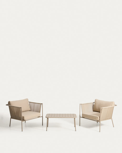 Kave Home Tuinset Zivia Met 2 loungestoelen en tafel - Ecru/Taupe - ThatLyfeStyle