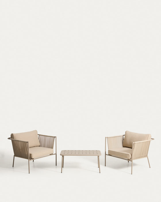 Kave Home Tuinset Zivia Met 2 loungestoelen en tafel - Ecru/Taupe