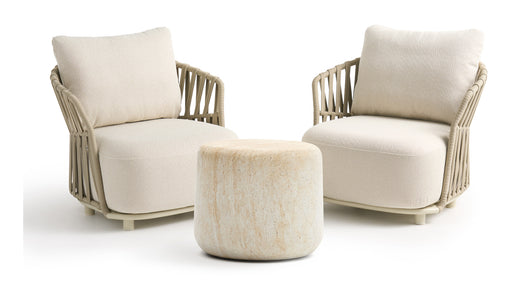 Kave Home Loungeset Osani Met 2 fauteuils en Dresi bijzettafel - Ecru