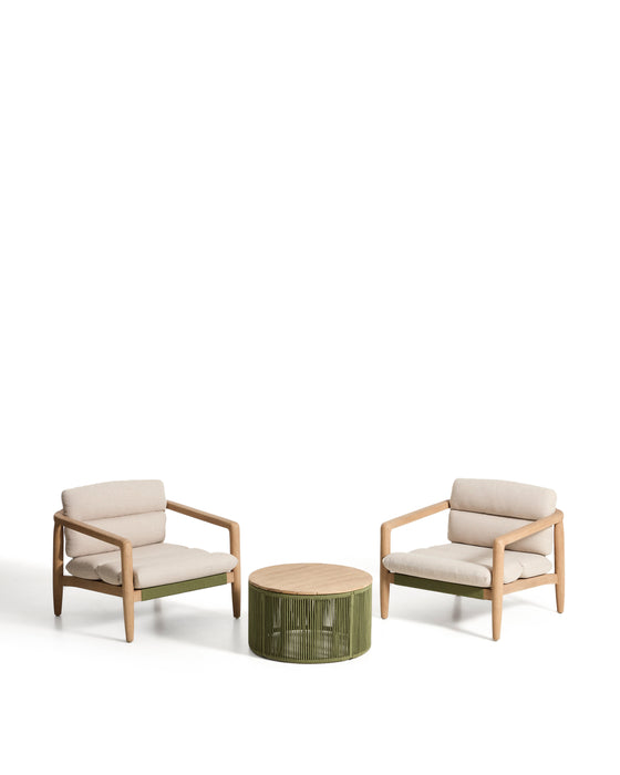 Kave Home Tuinset Menfi Met 2 Menfi fauteuils en Dandara tafel - Groen