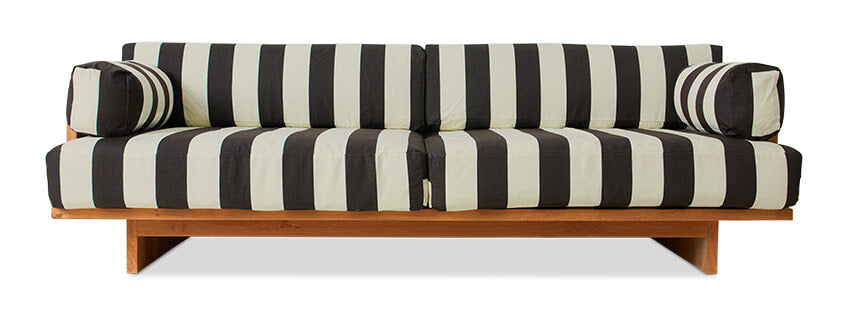 HKliving Loungebank Outdoor Teakhout en stof, 227cm - Zwart/Wit