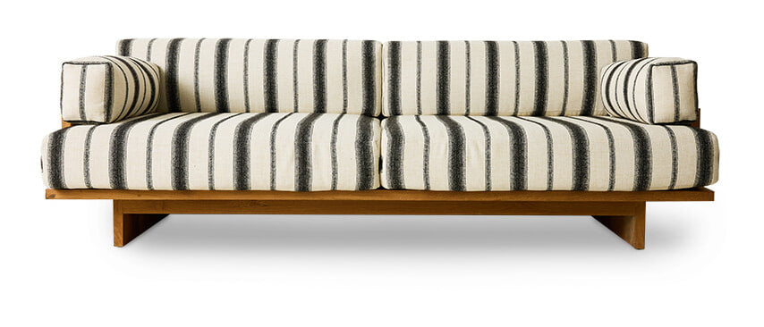 HKliving Loungebank Outdoor Teakhout en stof, 227cm - Chalk Stripe