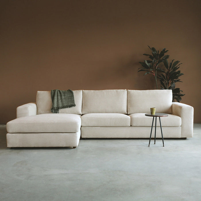 PEPP Interiors Loungebank Uno 304cm, met chaise longue links, Rib - Naturel - ThatLyfeStyle