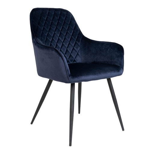 QUVIO Eetkamerstoel Wenen - Fluweel Blauw - Stalen Poten - Set van 2
