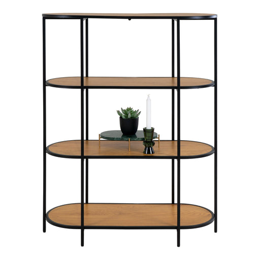 QUVIO Wandkast Gothenburg - Ovale vorm - 4 planken - Eikenhouten look - Zwart frame