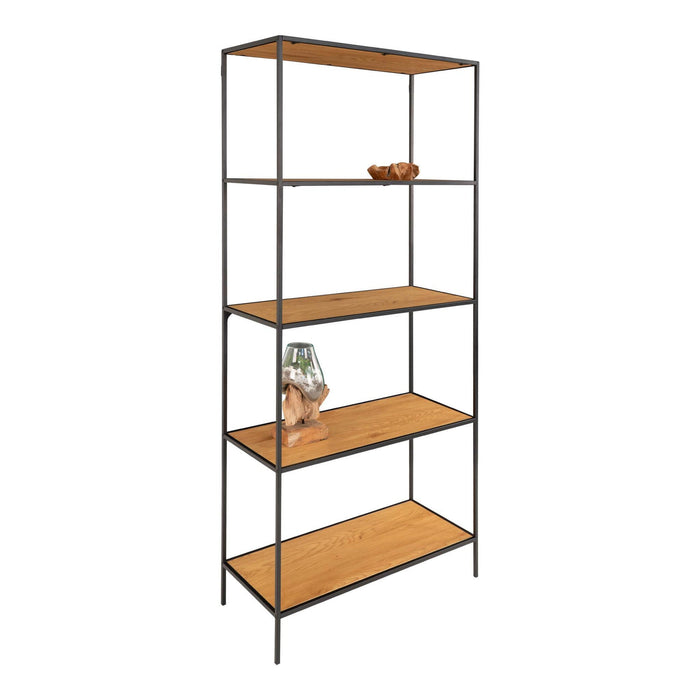 QUVIO Wandkast Gothenburg - Stijlvolle eikenlook - Zwart frame - 5 ruime planken