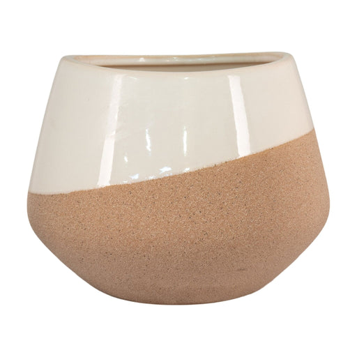 QUVIO Bloempot - Ronde Keramische Pot - Beige en Bruin - 20,5 cm Diameter