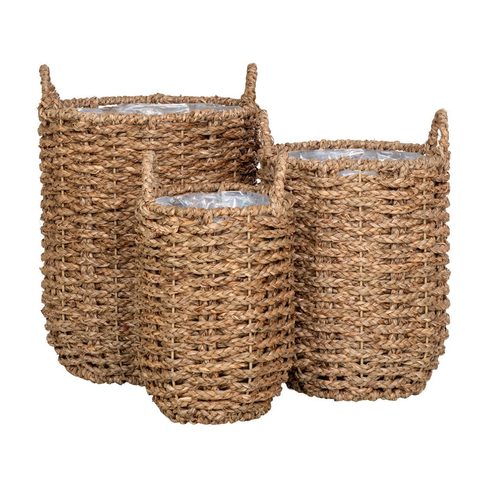QUVIO Manden met handvaten - Naturel- Zeegras - Set van 3