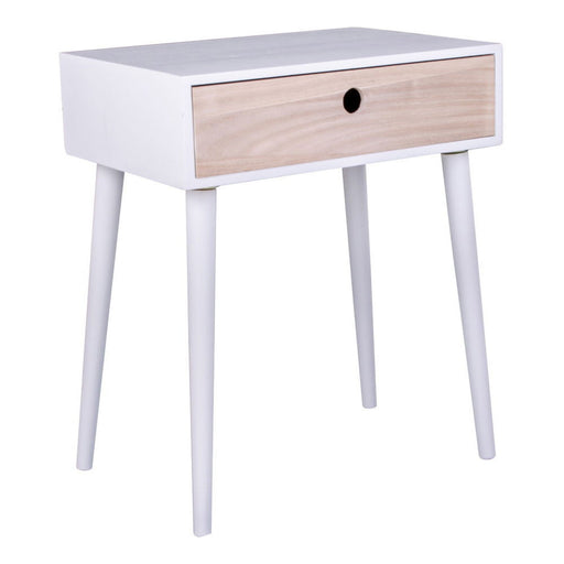 QUVIO Witte bijzettafel - Grenenhout - Met lade - Wit
