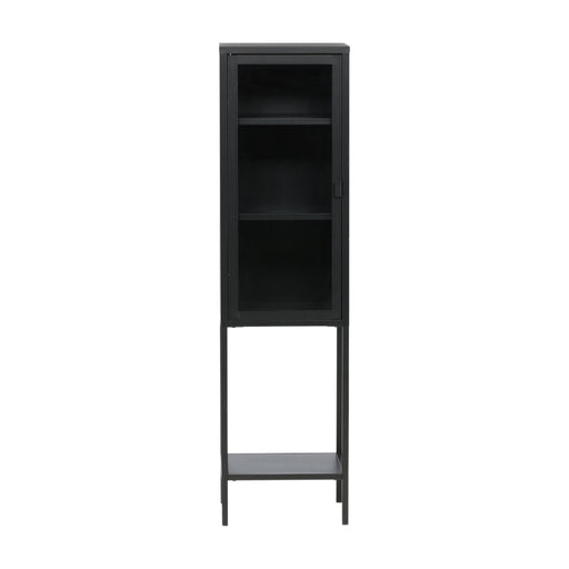 QUVIO Hoge smalle kast met plank - Zwart Staal en Glas - Industrieel Design