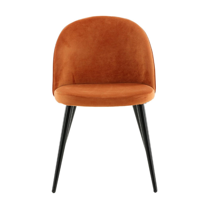 QUVIO Vami fluweel eetkamerstoelen - Roestig oranje - 2 stuks - Zwart metalen poten