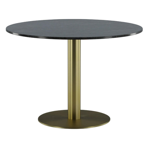 QUVIO Eettafel rond - Donkergrijs marmer - Goudkleurig staal