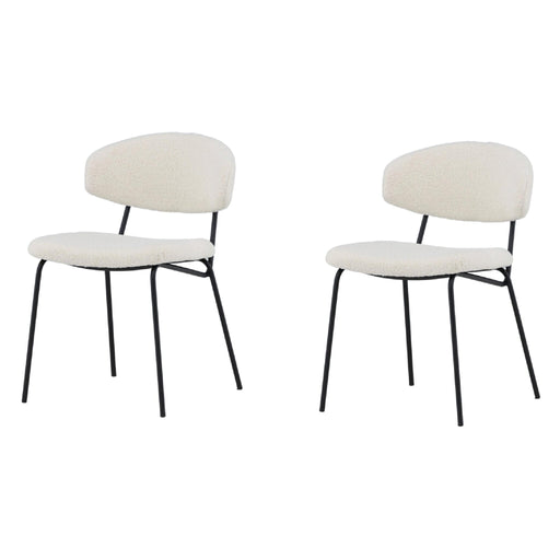 Set van 2 - Nest of Nora Eetkamerstoelen Menno boucle - Zwarte stalen poten - Wit