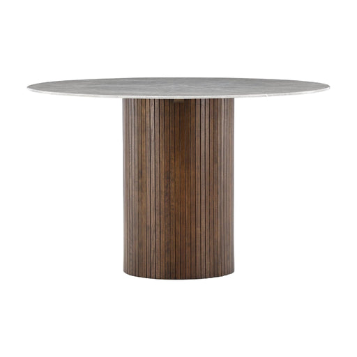 QUVIO Eettafel - Ronde marmerlook - Mocca en donkergrijs - 120 cm Diameter