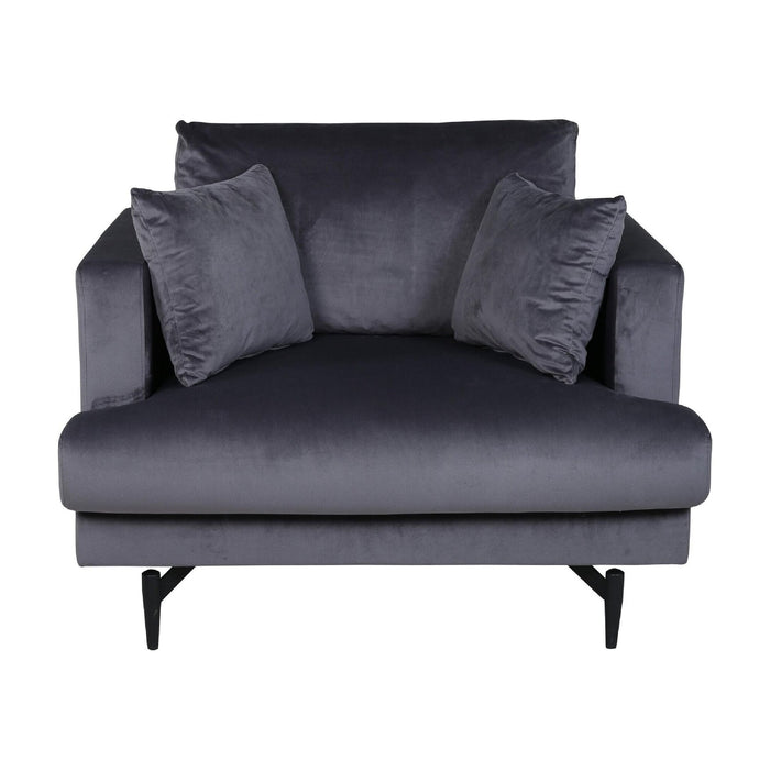 QUVIO Yellowstone Fauteuil - Scandinavisch Design - Donkergrijs Fluweel - Zwart Staal