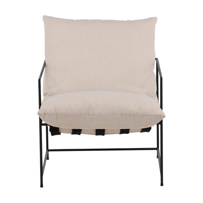 QUVIO Moderne Fauteuil - Zwart staal - Wit linnen - Comfort en stijl