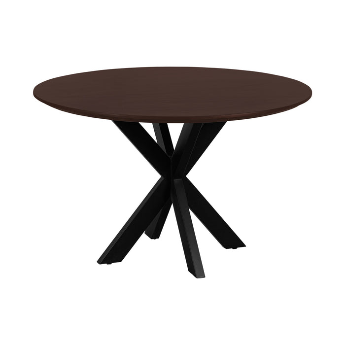 QUVIO Eettafel Sofia ø120 cm stalen kruispoot FSC-gecertificeerd mangohout walnoot bruin