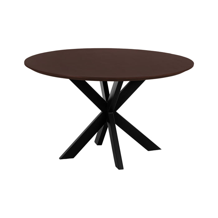 QUVIO Eettafel Sofia - ø130 cm - Stalen kruispoot - FSC-gecertificeerd mangohout - Walnoot bruin