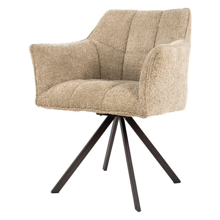 Set van 2 - Nest of Nora Eetkamerstoelen Elda - Met armleuning en draaibaar - Bouclé zand