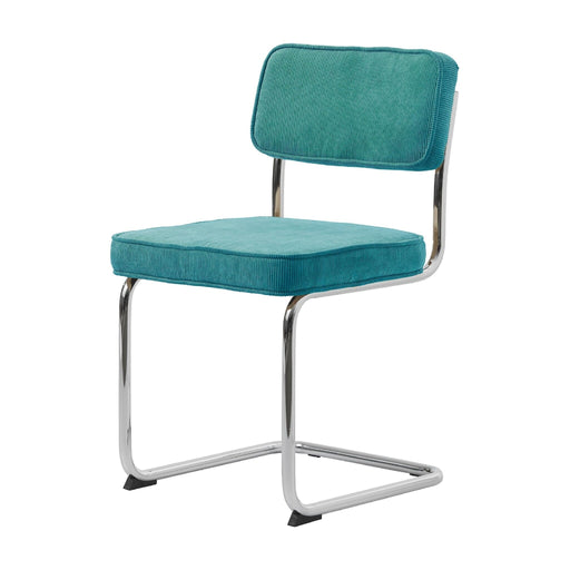 Set van 4 - Nest of Nora Eetkamerstoelen Adam - Ribstof met chroom poten - Blauw