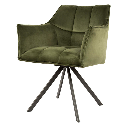 Set van 2 - Nest of Nora Eetkamerstoelen Elda - Met armleuning en draaibaar - Velvet groen