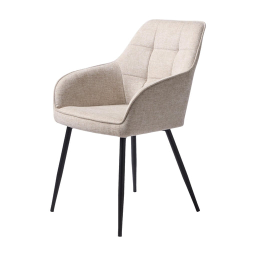 Set van 2 - Nest of Nora Eetkamerstoelen Zane met armleuning - Stof zwarte metalen poten - Zand