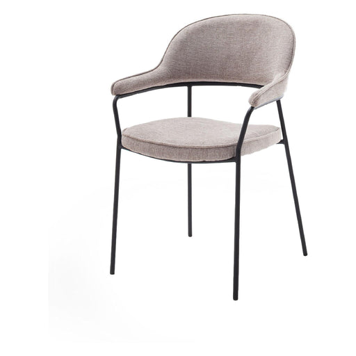 Set van 2 - Nest of Nora Eetkamerstoelen Otis - Met armleuningen en zwarte metalen poten - Chenille - Zand