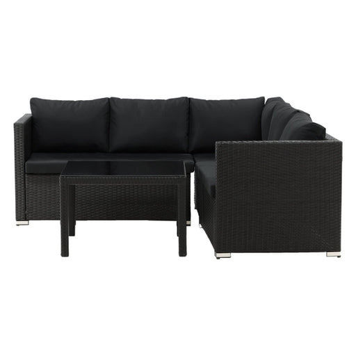 Nest of Nora Loungeset Fiska - hoekbank met tafel - Kunstrotan - Zwart