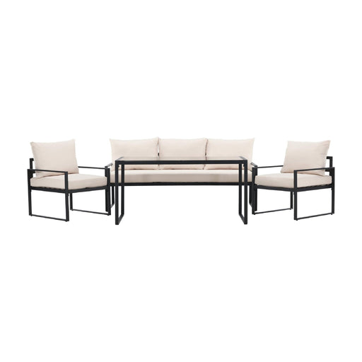 Nest of Nora Loungeset tuin Kyra - 4-delig met tafel - Stalen frame en glas tafelblad - Zwart/Beige