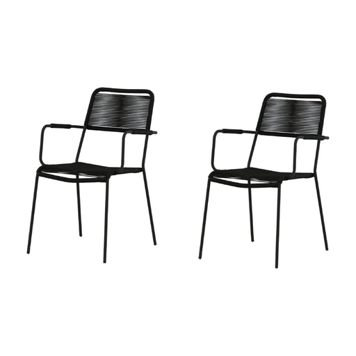 Set van 2 Nest of Nora Dining tuinstoelen met armleuning aluminium rope - stapelbaar - zwart