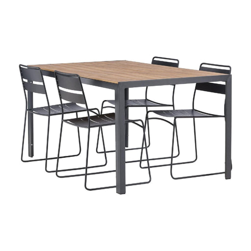 Nest of Nora Tuinset rechthoekig 150x90 cm 4 personen - Aluminium tafel met 4 stoelen - Zwart