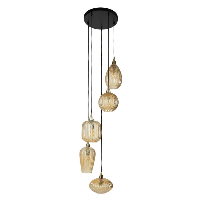 Nest of Nora Hanglamp Milo - Getrapt 5-lichts glas V-vorm - Amber