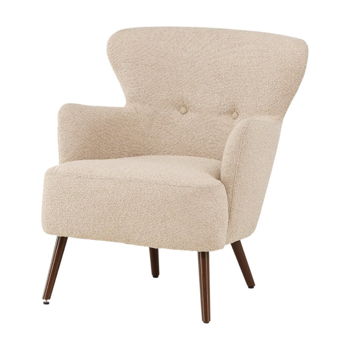 Nest of Nora Fauteuil bouclé - Loungestoel met walnootkleurige poten - Beige
