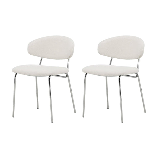 Set van 2 - Nest of Nora Eetkamerstoelen Menno bouclé met chromen stalen poten - Wit