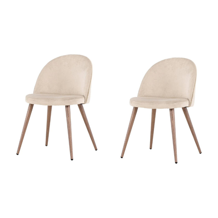 Set van 2 - Nest of Nora Eetkamerstoelen velvet met houtlook poten - Beige