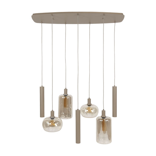 Nest of Nora Hanglamp Nelo - 4+3-lichts met amberkleurige glazen kappen - Beige