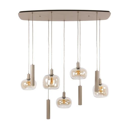 Nest of Nora Hanglamp Nelo - 5+4-lichts met amberkleurige glazen kappen - Beige