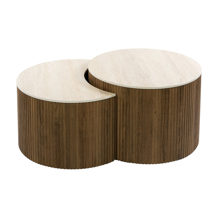 Set van 2 - Nest of Nora Salontafel Telo half rond - 3D keramiek - Travertijn