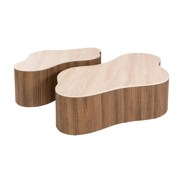 Set van 2 - Nest of Nora Salontafel Telo grande - 3D keramiek - Travertin-stijl