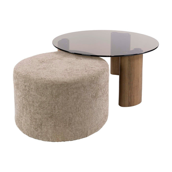 Set van 2 - Nest of Nora Salontafel Arlen - Salontafel met poef - Brons glas