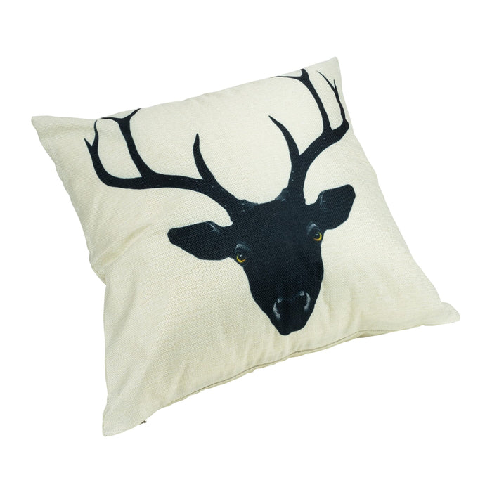 QUVIO Kussenhoes met rendier - 45 x 45 cm - Zwart en Beige